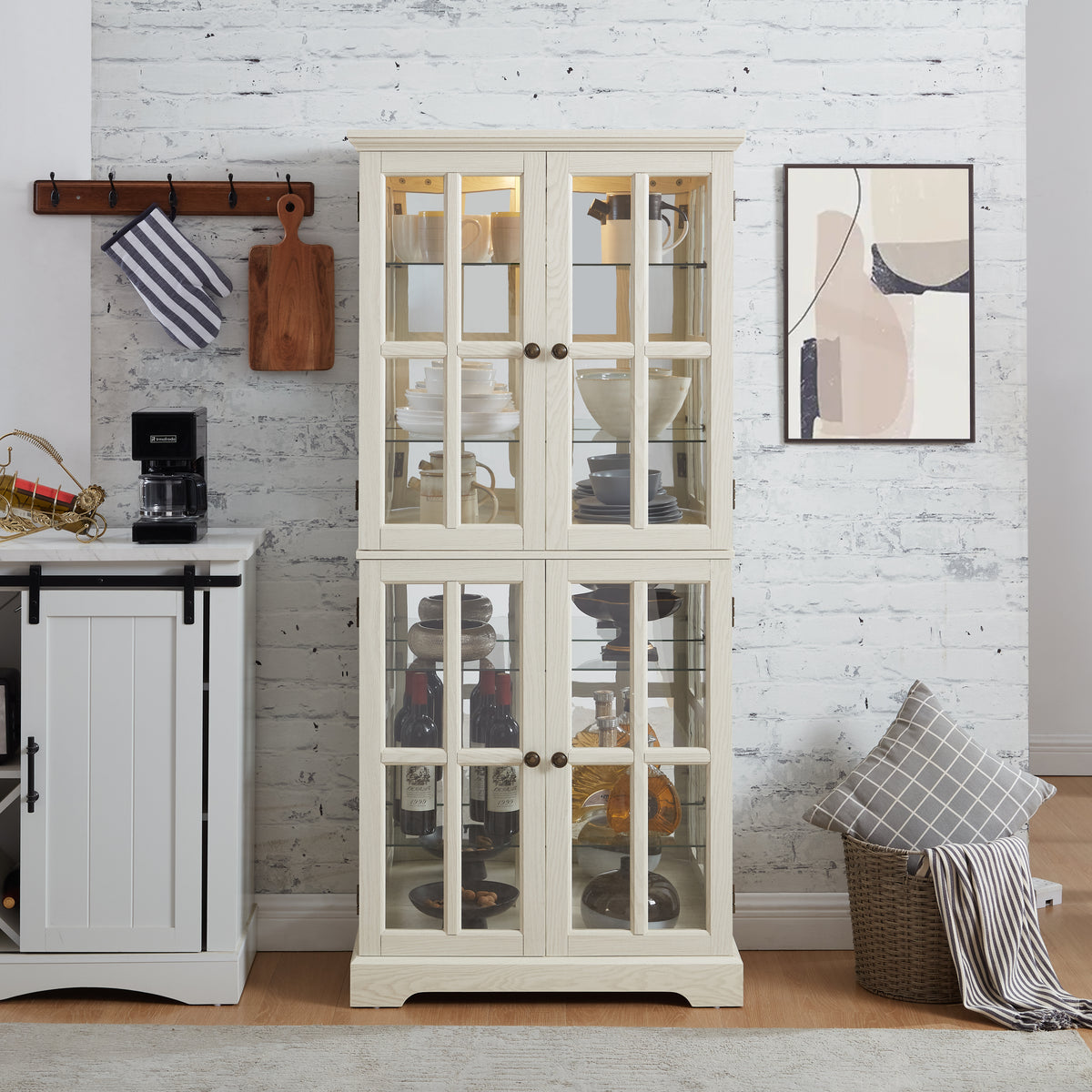 White Lighted Glass Display Cabinet with Adjustable Shelves, 68.7 in.