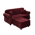 Burgundy Velvet Chesterfield Loveseat with Ottoman, 63 in.
