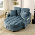Blue Corduroy 2-Seater Sofa with Storage Ottoman – Irregular Arc Armrests, 2 Pillows, 42.7 x 36.6 x 32.3 in.
