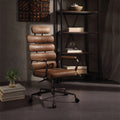 Calan Retro Brown Top Grain Leather High-Back Executive Office Chair – 360° Swivel, Adjustable Height 42–45", Metal Armrests, 5-Star Base with Casters, 220 lb