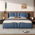Antique Blue PU Leather Queen Bed Frame with Wingback Headboard