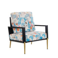 Antique Blue Floral Velvet Mid-Century Accent Armchair