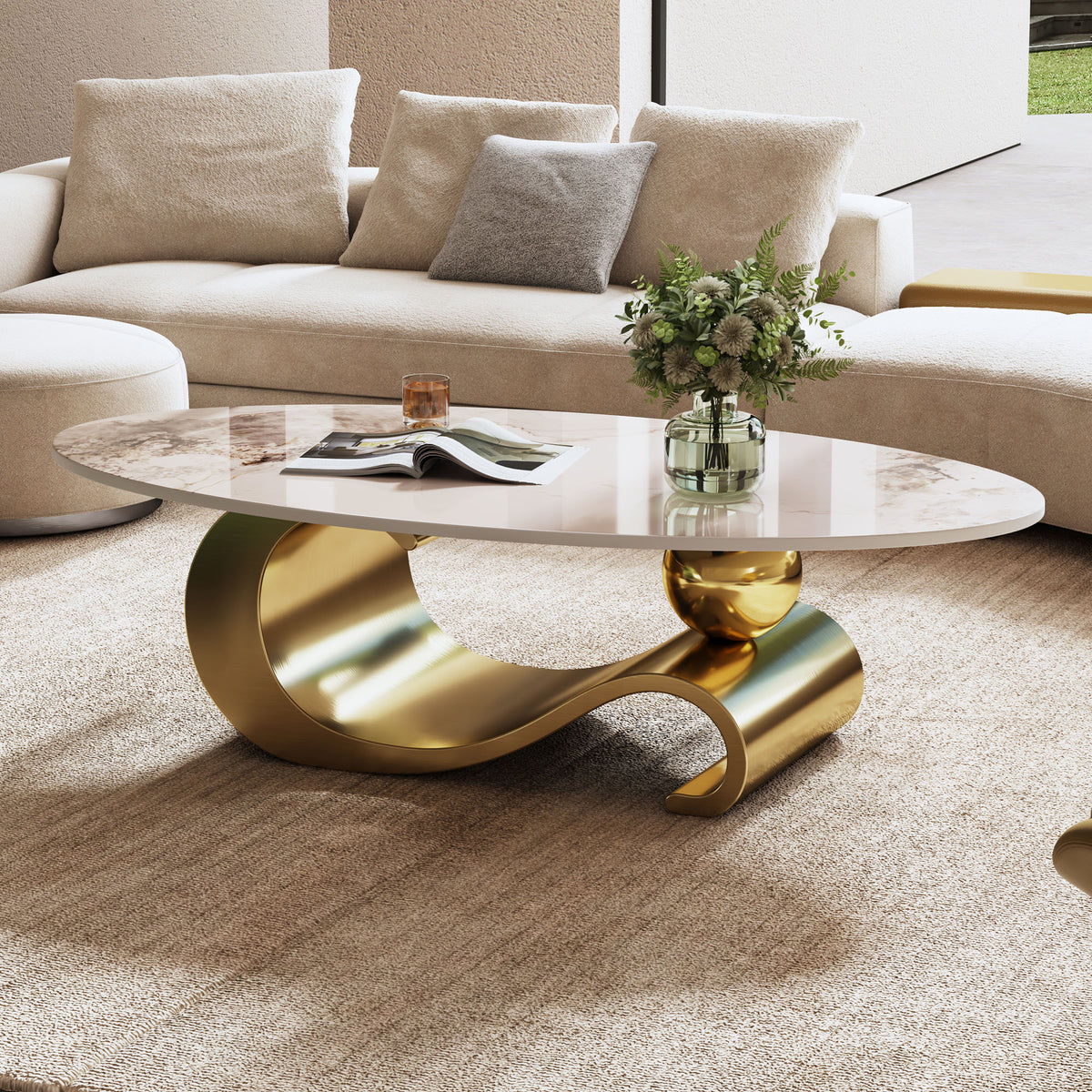 Gold Sculptural Stainless Steel Base Coffee Table – Modern Luxury Living Room Centerpiece