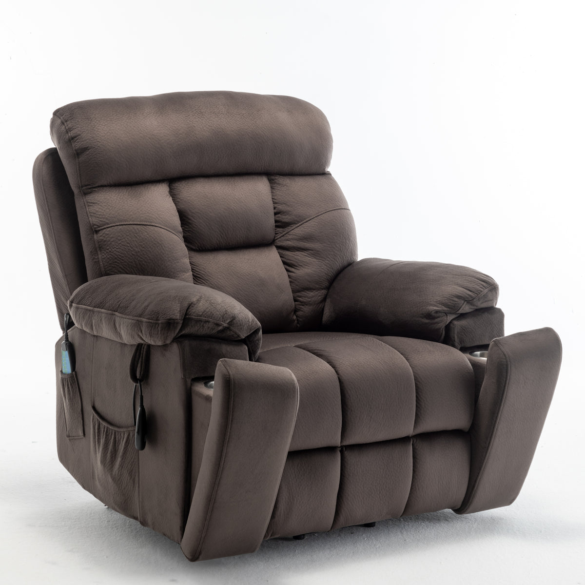Antique Brown Velvet Power Lift Recliner Chair – German OKIN Motor, 8-Point Massage, Lumbar Heat, 26" Wide Seat, Cup Holder, for Elderly