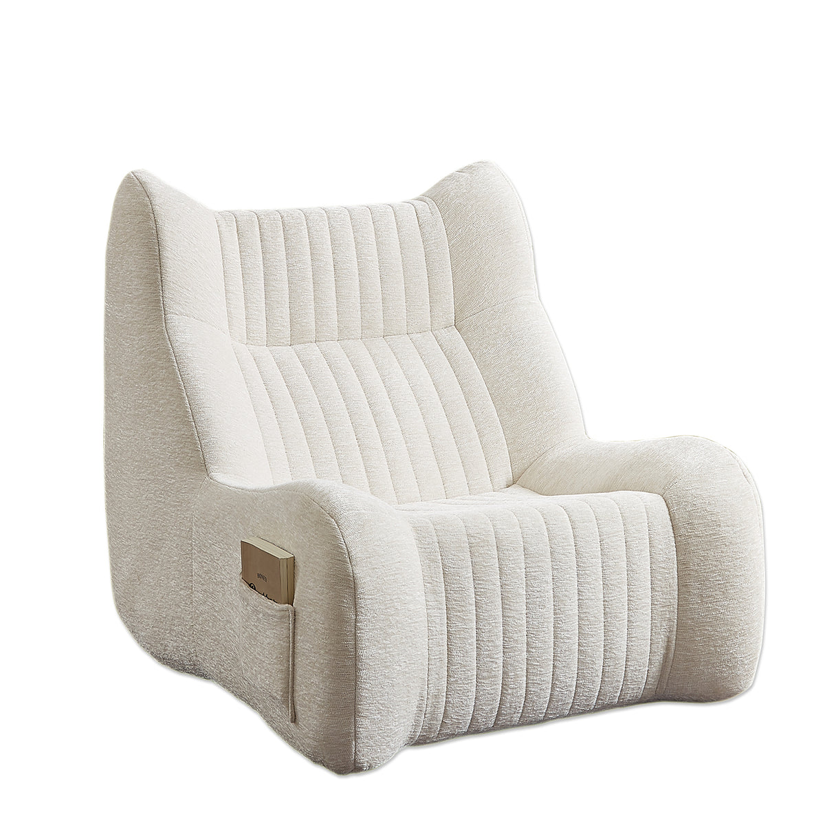 White Chenille Lazy Floor Sofa Chair – 35D High-Resilience Foam, Ergonomic Full-Body Support, No Assembly, 35 x 40.2 x 30.3 in., Living Room, Bedroom
