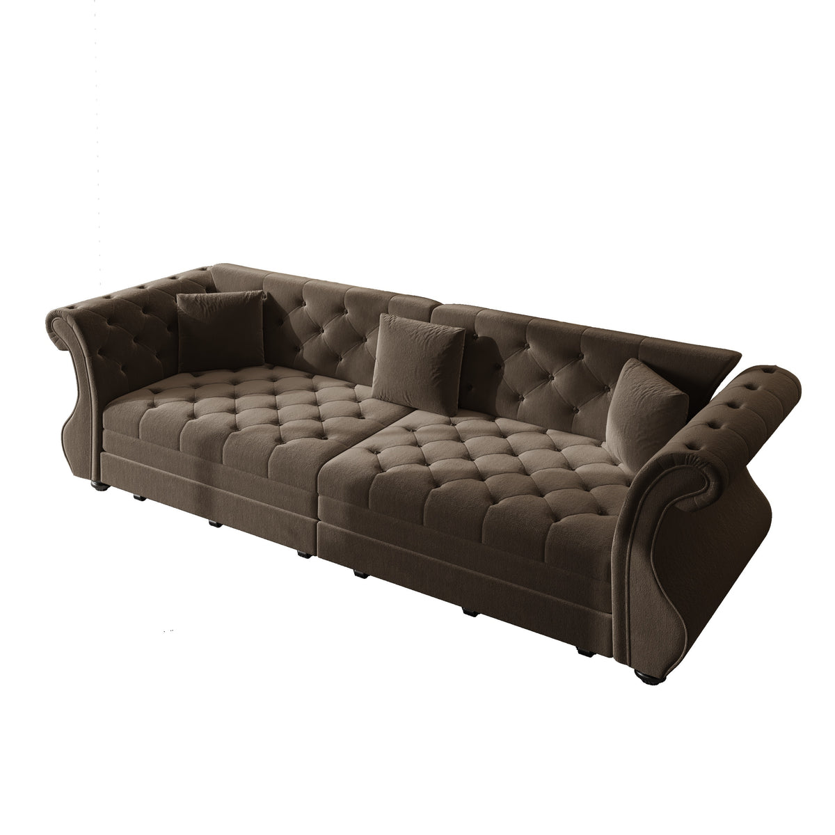 Brown Velvet Chesterfield 3-in-1 Pull-Out Sofa Bed with Pillows