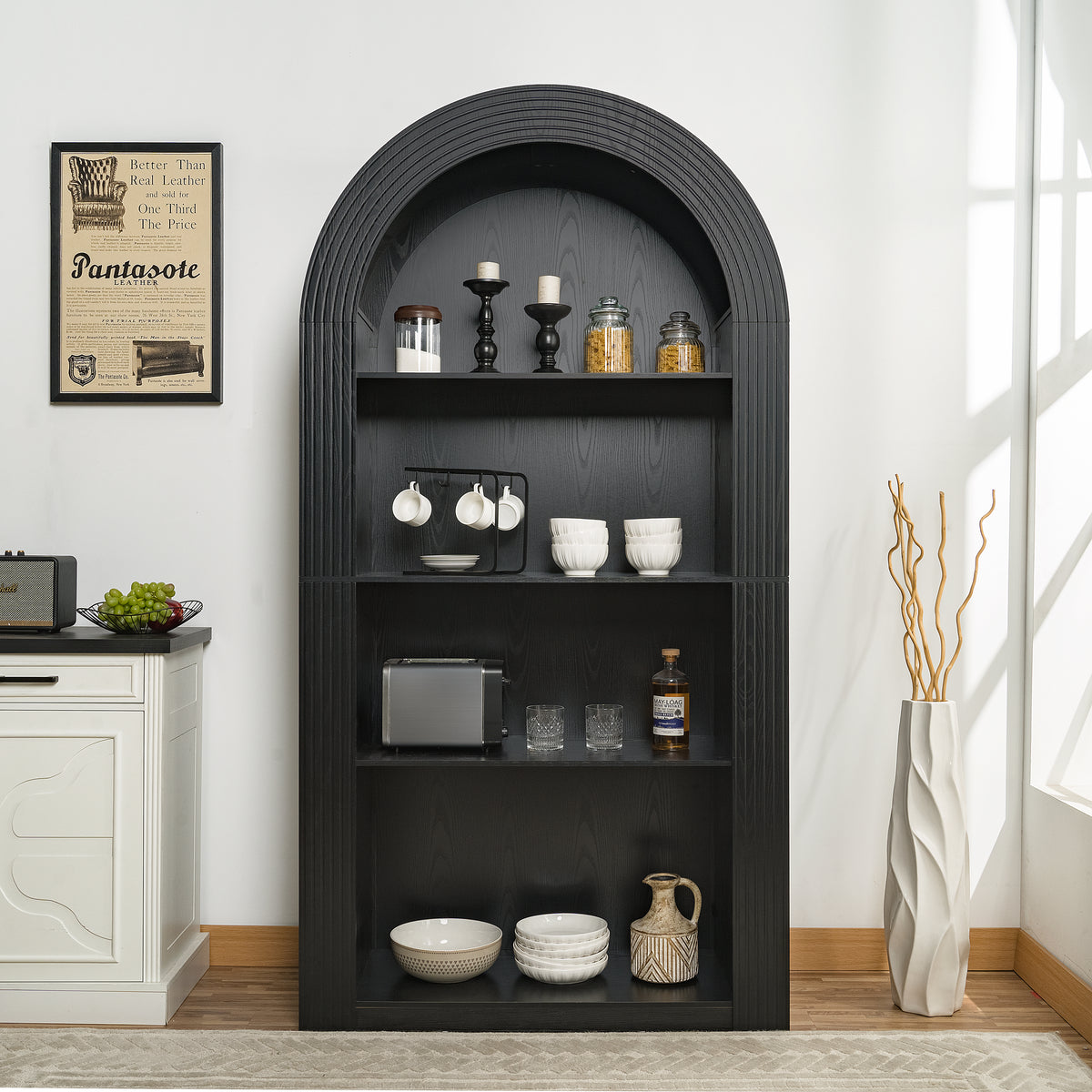 Black Tall Arched Bookcase – 4-Tier Open Display Shelf, Anti-Tip Kit, 40.9 x 15.8 x 78.7 in.