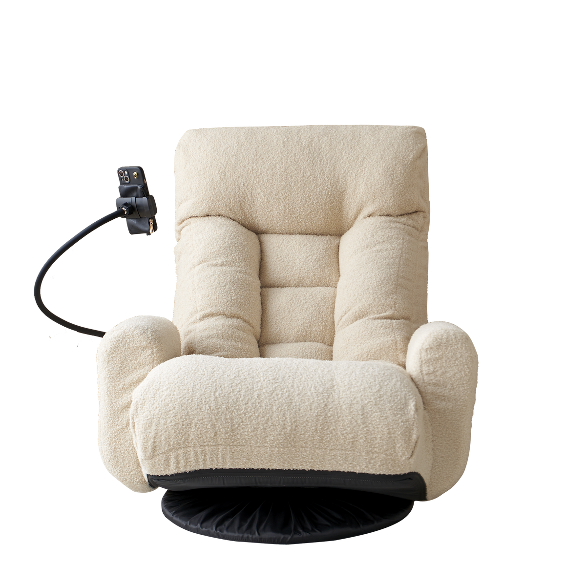 Beige 360° Swivel Lounge Chair – 5-Position Adjustable Back, Spring Seat, Phone Holder, Foldable, 31.1 x 43.3 x 34.7 in.