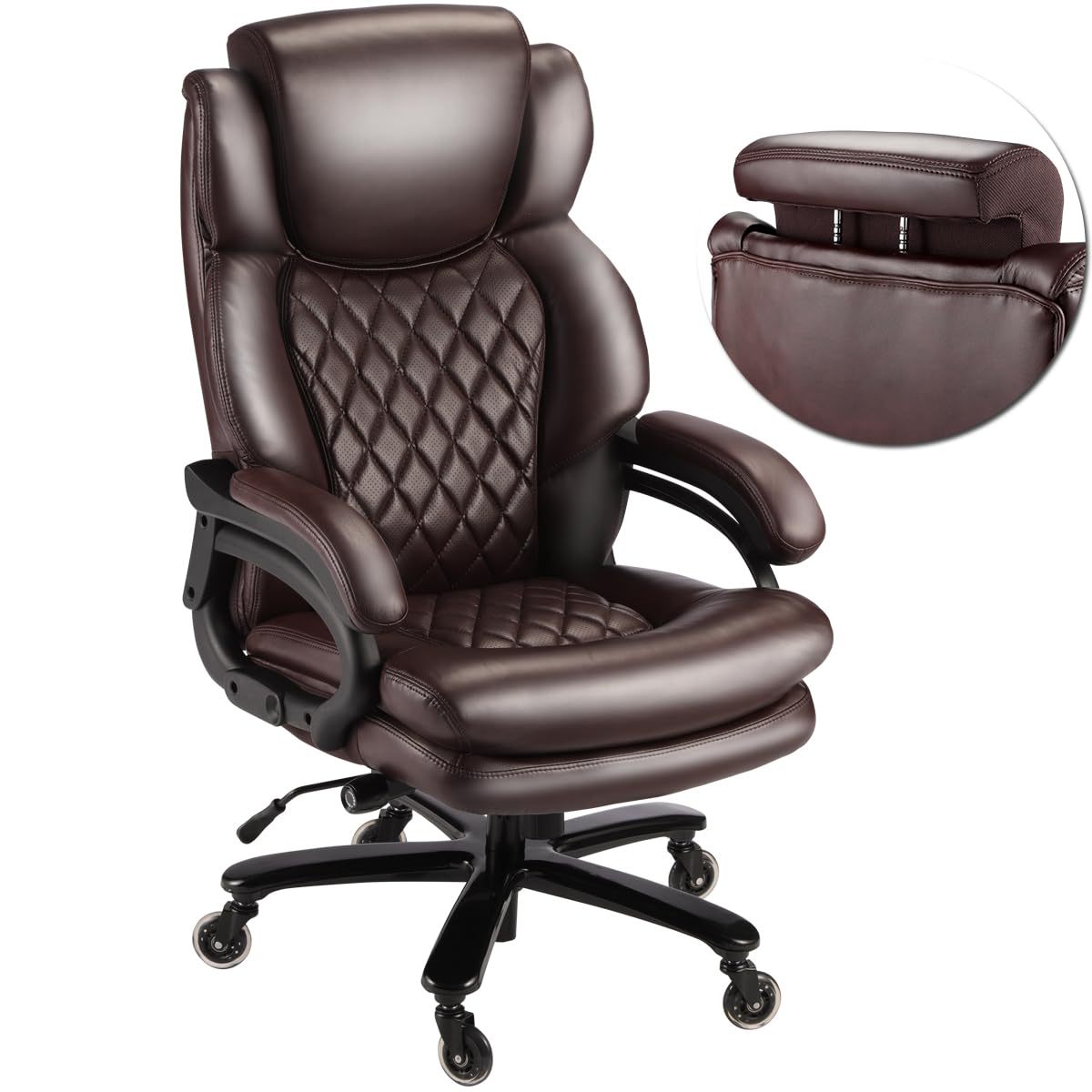 Brown PU Leather 500 lb Heavy-Duty Office Chair with Adjustable Lumbar