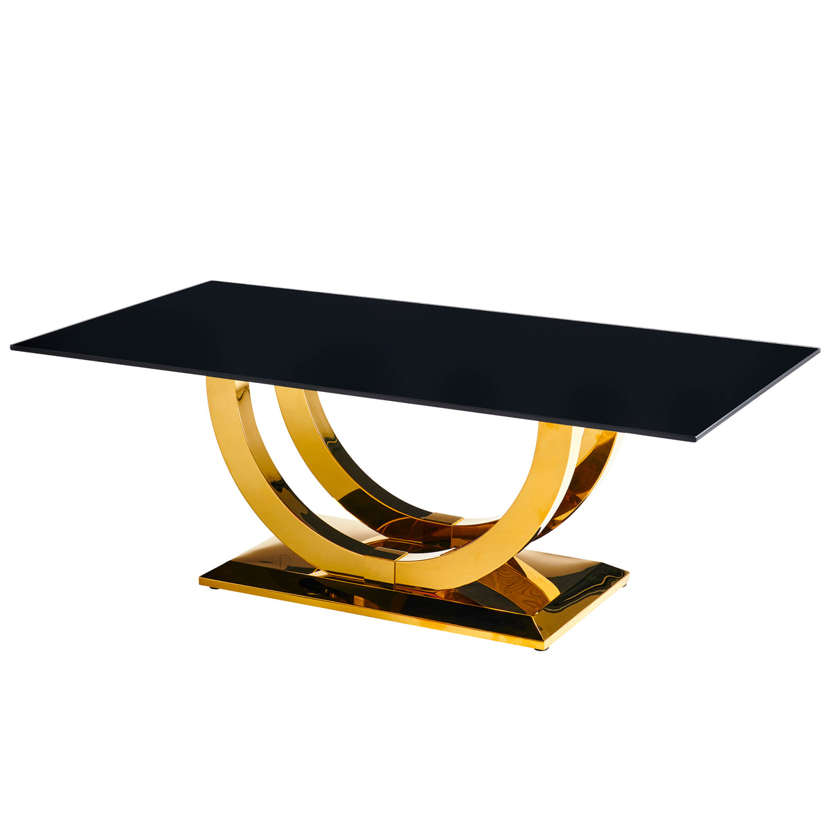 Black Glass Coffee Table, 50.4 in., Gold Stainless Steel Legs