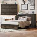 Rustic Gray Farmhouse Queen Murphy Cabinet Bed with Charging Station
