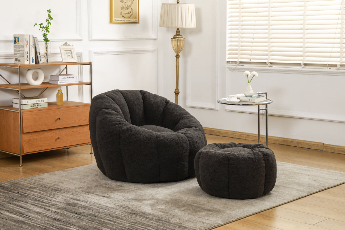 Dark Gray Teddy Faux Fur Giant Bean Bag Chair – Memory Foam, Ergonomic Backrest, Dual Armrests, Anti-Slip Base, 37.5 lbs, Living Room, Bedroom, Game Room