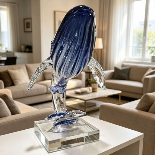 Ocean Mother & Calf Whale Liuli Art Sculpture | Handcrafted Crystal Glass Home Decor