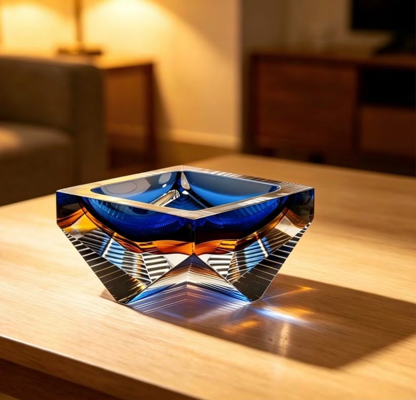 Faceted Crystal Ashtray | Luxury Liuli Glass Art Décor Piece