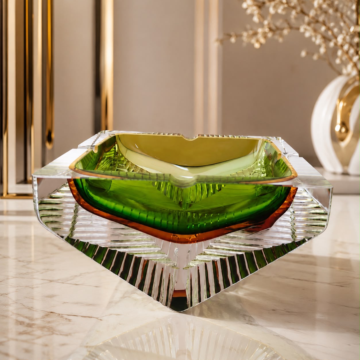 Faceted Crystal Ashtray | Luxury Liuli Glass Art Décor Piece