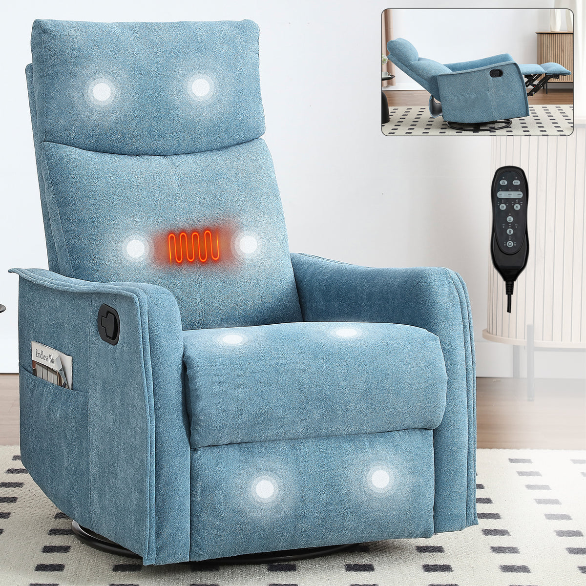 Blue Rocker Recliner with Heat & Massage