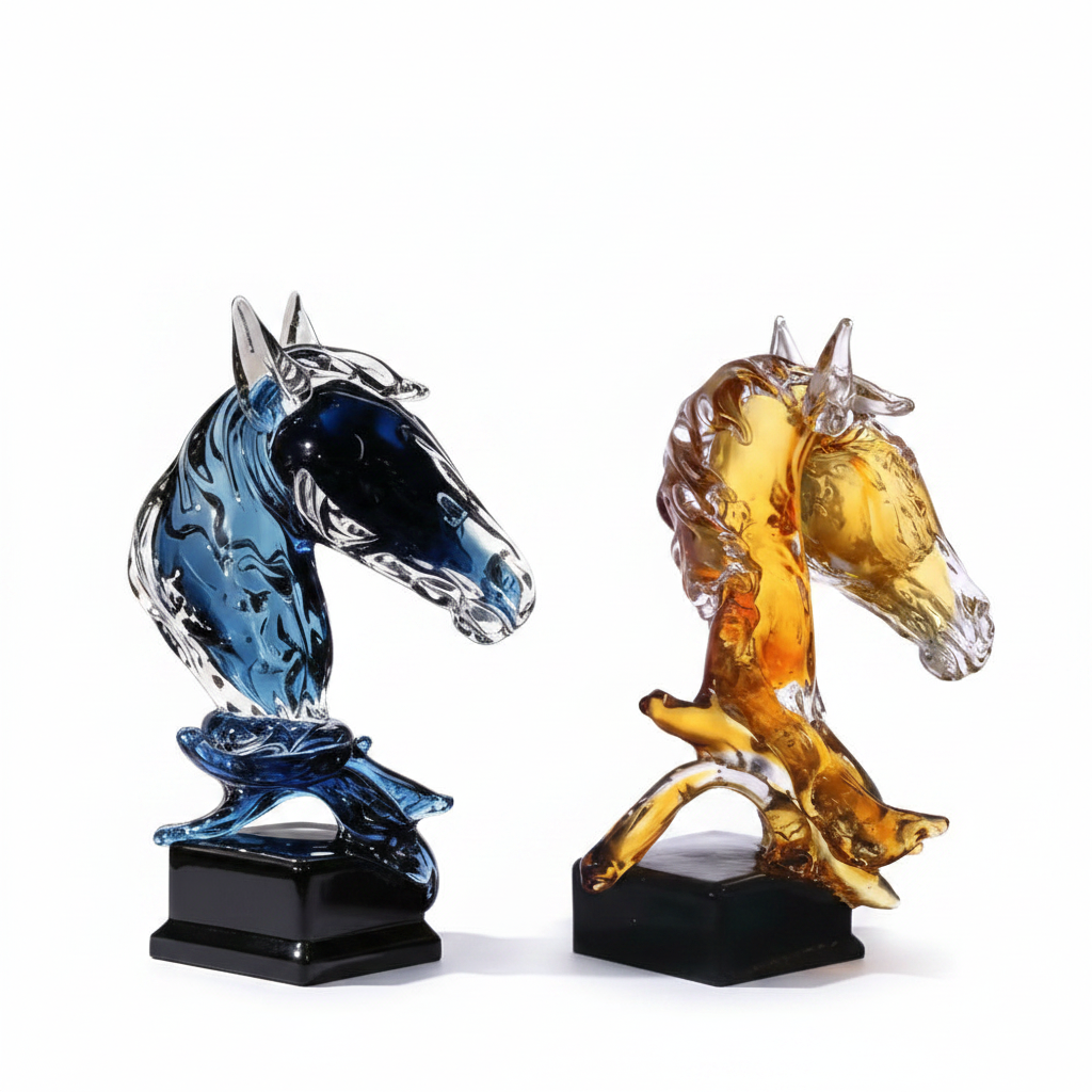 Crystal Horse Head Sculpture - Deep Ocean Blue