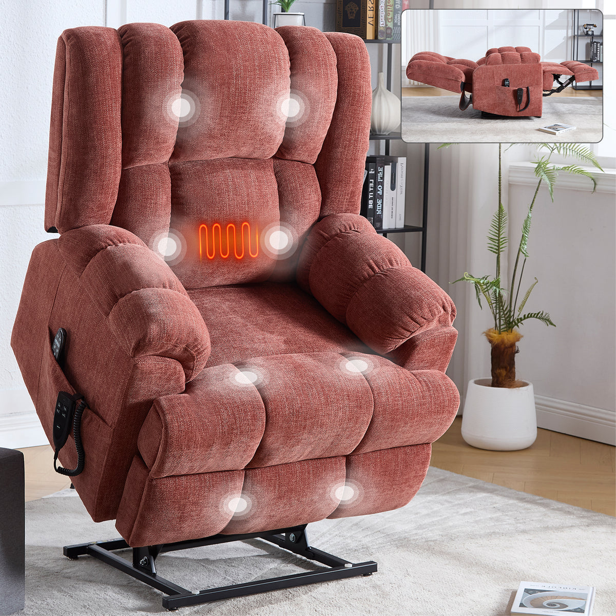 Red Dual-Motor Power Lift Recliner Chair