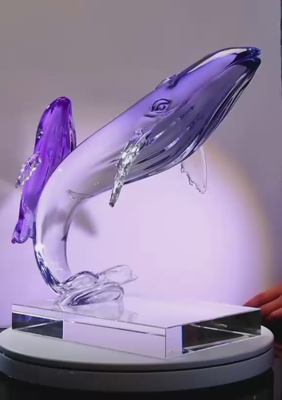 Ocean Mother & Calf Whale Liuli Art Sculpture | Handcrafted Crystal Glass Home Decor